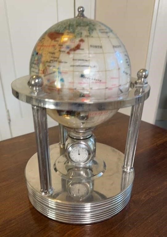 DECORATIVE GLOBE W/ CLOCK & THERMOMETER