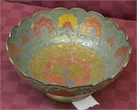 6.5" Solid Brass Vintage Enameled Bowl