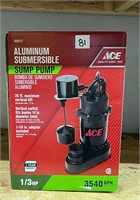 Aluminum Submersible Sump Pump, 1/3 HP, 3540GPH