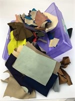 Purple Plastic Tote of Faux Leather Scraps