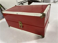 Vintage red doll trunk & contents