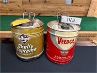 Skelly Supreme & Veedol 5 Gallon Oil Cans