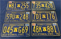lot of 6 PA Bicentennial License Plates