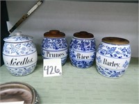 (4) Blue & White German Spice Containers
