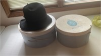 Black felt hat and empty hat box