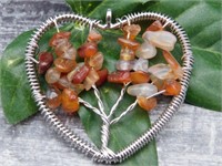 CARNELIAN HEART WIRE TREE PENDANT ROCK STONE LAPID