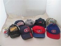 8 casquettes de différentes équipes de sport