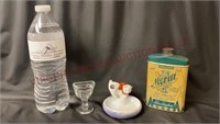 Glass Eyewash Cup, Pin Dish & Meritt Powder Can