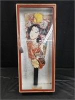 Pair vintage Japanese hand-painted Hagoita paddles