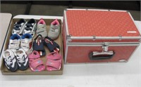 6 Pair Of Baby Shoes & Lidded Red Box