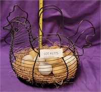 WIRED CHICKEN EGG BASKET WITH CERAMIC EGGS