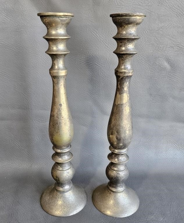 14.5" Candlesticks -Plated w/Nice Aged Look