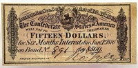1864 Confederate States $15 Coupon