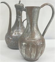 Middle Eastern Tinned Copper Ewer & Pitcher