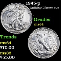 1945-p Walking Liberty 50c Grades Choice Unc