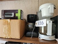 (2) Coffee Makers, Krups Grinder, Accessories