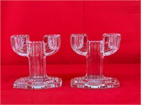 Two Art Deco Glass Candlestick Holders