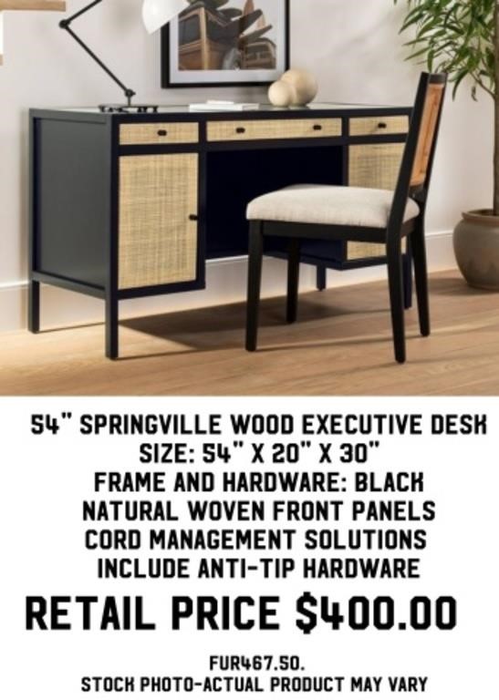 54" Springville Wood Executive Desk