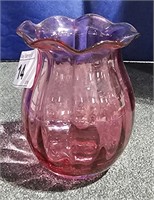 Vintage Pilgrim Glass Cranberry Vase 4" Tall