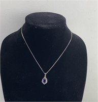 925 silver, purple CZ water drop pendant