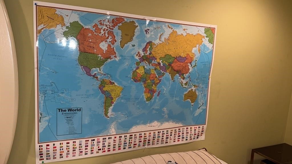 48” x 38”  laminated poster of the world