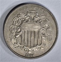 1867 SHIELD NICKEL AU/BU