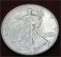 1943 s  Walking Liberty Half Dollar AU-BU