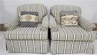(2) Upholstered Chairs w/ Striped Slip Covers