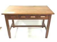 Older Oak Base Library Table with Four Drawers