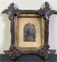 Victorian Women Photo In Oak Leaf Wood Frame
