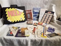 Vintage road maps, ads, car emergency kit