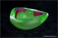 Modern Vaseline Art Glass Vanity Dish w/ Marbles