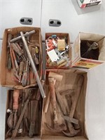 Misc tools, hammers, chimney brush, screwdrivers