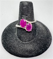 Sterling Gorgeous Dbl Ruby Ring 2 Gr Size 7.75