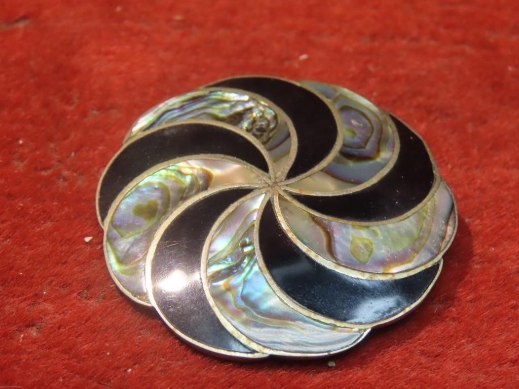 Sterling silver & abalone pinwheel broach pin.