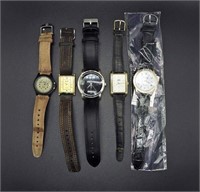 5 LEATHER BANDED MEN'S WATCHES