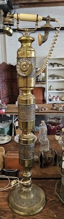 Vintage Brass Standing Pedestal Rotary Telephone