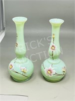 2 vintage hand painted bud vases - 7.5"
