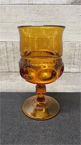 Vintage Amber Glass Goblet 6" Tall