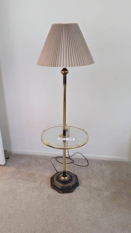 MID CENTURY PEDESTAL FLOOR LAMP WITH GLASS TABLE