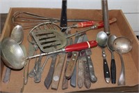 flat lot utensils and knives including blue