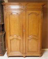 Louis XV Style Double Door Oak Armoire.