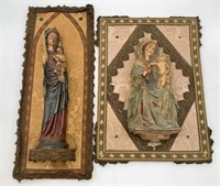 2 Wooden Virgin Mary & Jesus Wall Carvings