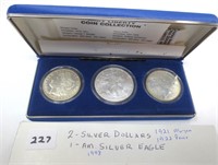 3 silver dollars, Lady Liberty coin collection