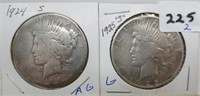 2 - AG/G grade Peace silver dollars