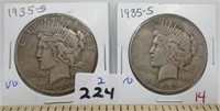 2 - 1935-S Peace silver dollars