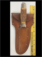 COLONIAL KNIFE/AXE SET IN SHEATH WITH STAG HANDLE