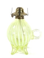 Blown Vaseline Glass Oil Lamp w Handle, Deanda