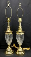 Pair Glass & Brass Stylecraft Lamps
