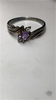 Purple & white stone ring marked 925, size 10